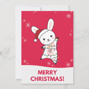 Bunny Merry Christmas Winter Animals Rabbits Holid Holiday Card