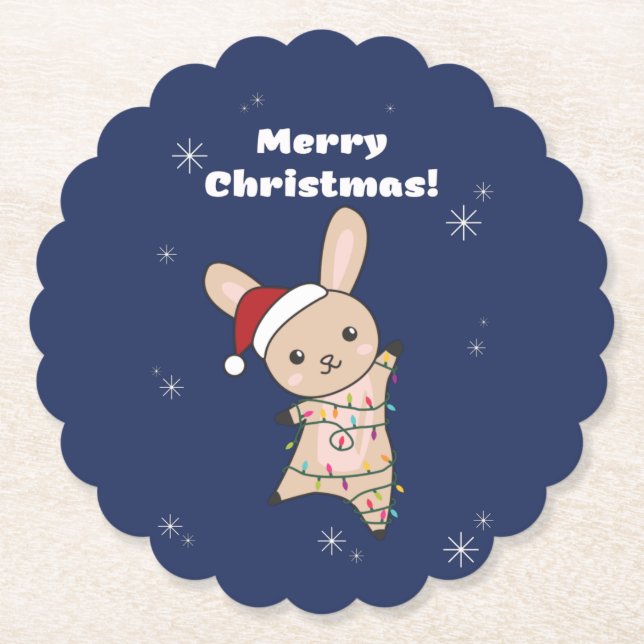Bunny Merry Christmas Winter Animals Rabbits Paper Coaster (Front)