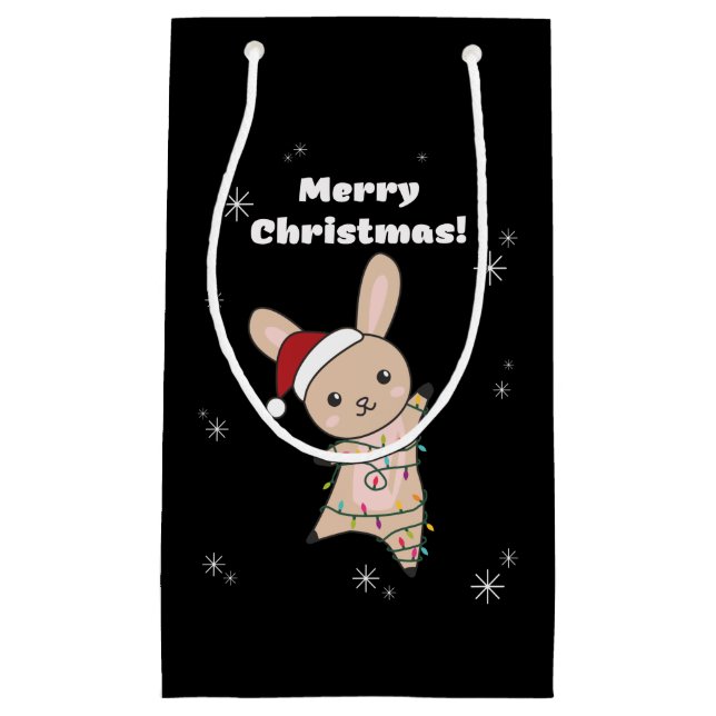Bunny Merry Christmas Winter Animals Rabbits Small Gift Bag (Front)