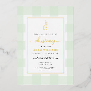 Bunny Mint En vichy Christening Foil Invitation