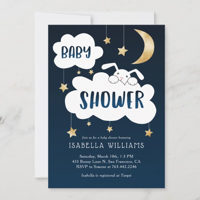 Bunny Moon Stars Baby Shower Invitation (Front)
