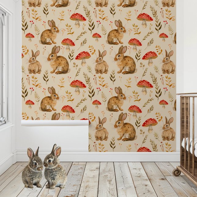 Bunny Mushroom Animals Nursery Child's room Wallpaper (Creator Uploaded)