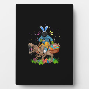 Bunny Newfoundland Dog Riding Dinosaur Easter Plaque