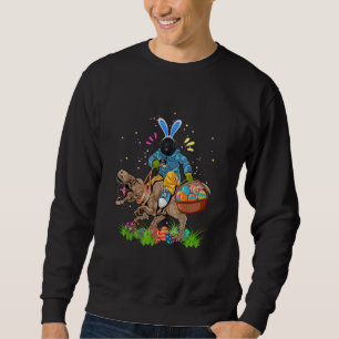 Bunny Newfoundland Dog Riding Dinosaur Easter Sweatshirt
