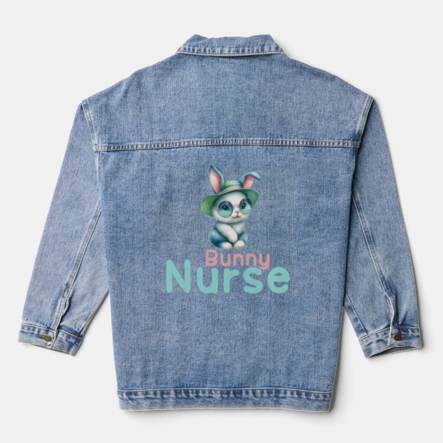 Bunny Nurse, Cute Easter Denim Jacket (Back)