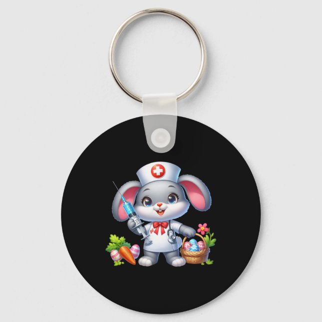 Bunny Nurse Easter Day Stethoscope Rabbit Scrub To Keychain (Front)
