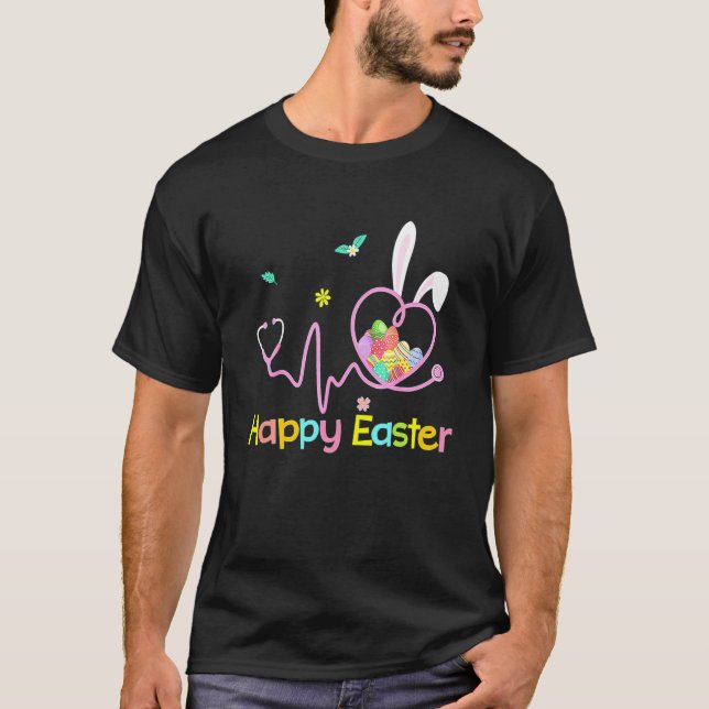 Bunny Nurse Stethoscope Happy Easter Eggs Rabbit N T-Shirt (Front)