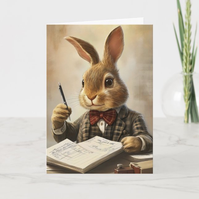 Bunny Office Suit Funny Holiday Card (Front)
