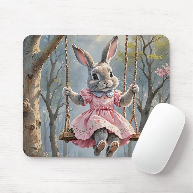 Bunny On a Swing Mouse Pad (With Mouse)