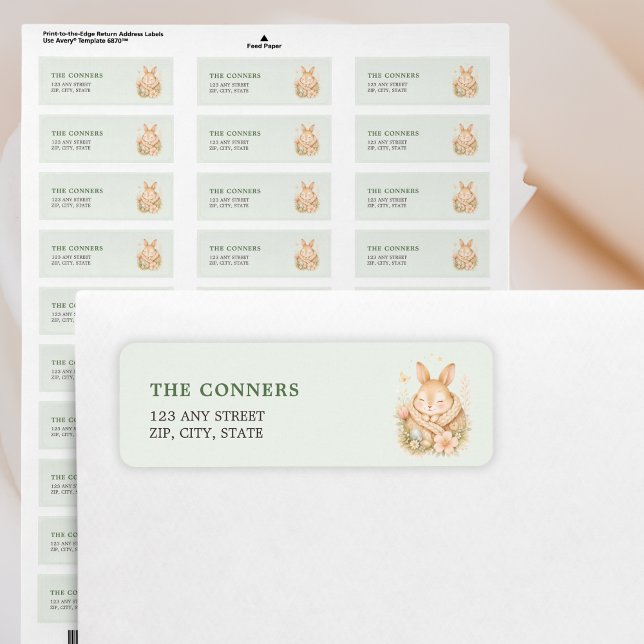 Bunny On Its Way Spring Baby Shower Return Address (Creator Uploaded)