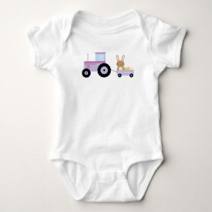 Bunny on Tractor Add Your Text to Personalize Baby Bodysuit