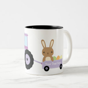 Bunny on Tractor Add Your Text to Personalize Two-Tone Coffee Mug