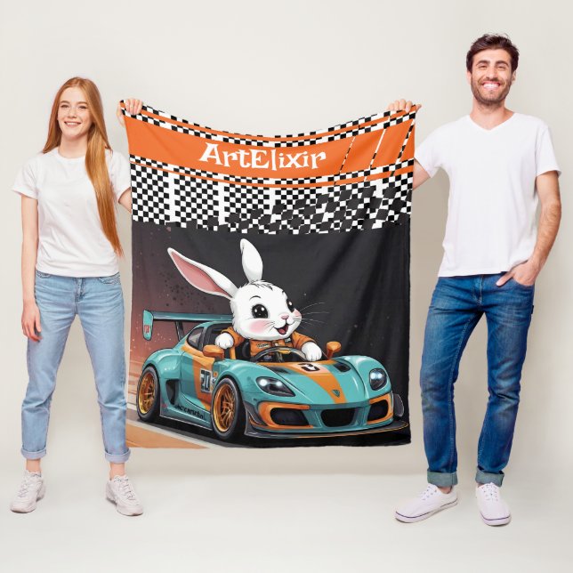 Bunny Orange Car Racer Print Fleece Blanket (In Situ)