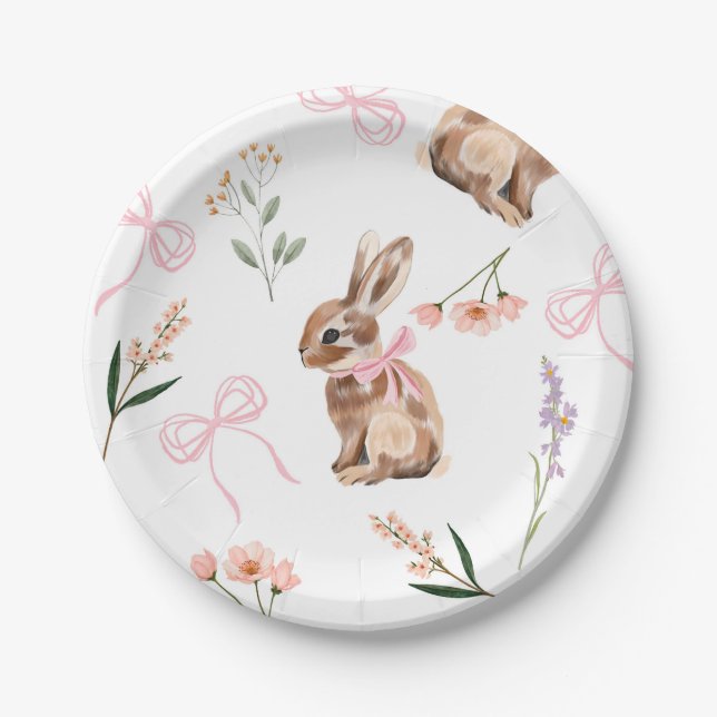 Bunny paper plates pink bows wildflowers Easter (Front)
