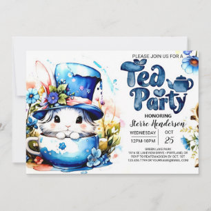 Bunny Par-Tea Watercolor Baby Shower Invitation