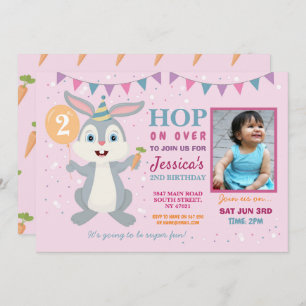 Bunny Party Birthday Rabbit Photo Easter Pink Invitation