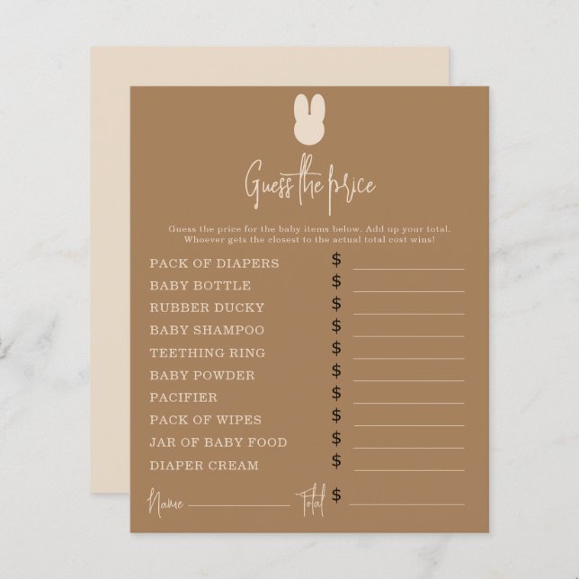 Bunny Party games | Price Guess Game (Front/Back)