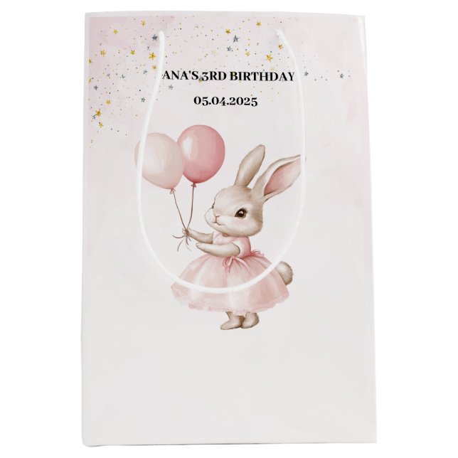 Bunny Pastel Pink Birthday |  Cute Party  Medium Gift Bag (Front)