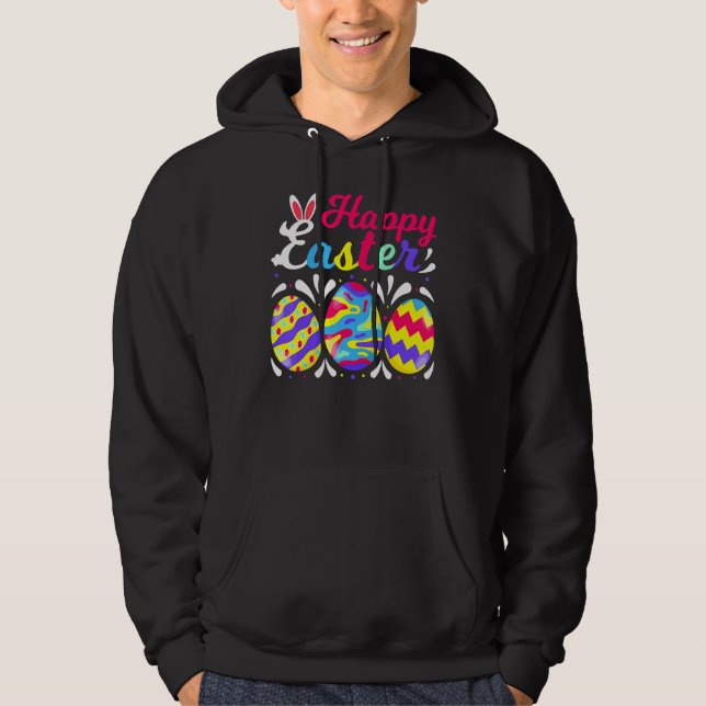 Bunny Pastel Spring Hunt Eggs Rabbit Happy Easter  Hoodie (Front)