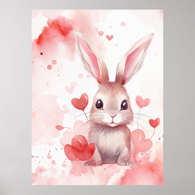 Bunny Pastel Super Cute hearts Red hearts Poster (Front)