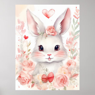 Bunny Pastel with hearts Brown Eyes pink cheeks Poster