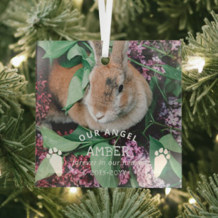 Bunny Paw Prints Our Angel Photo Rabbit Memorial Glass Ornament