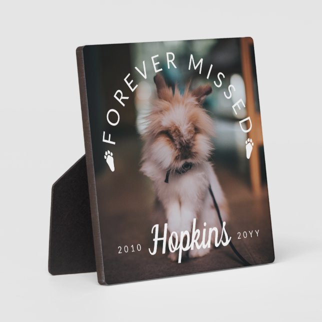 Bunny Paws Curved Text Forever Missed Rabbit Photo Plaque (Front)