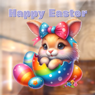 Bunny Peeking From Painted Egg Window Cling