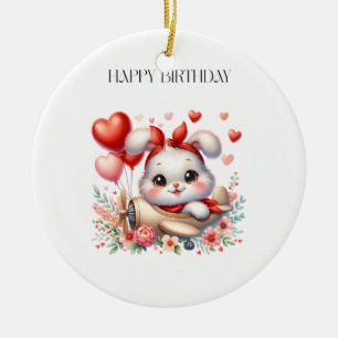 Bunny Pilot Birthday Ceramic Ornament