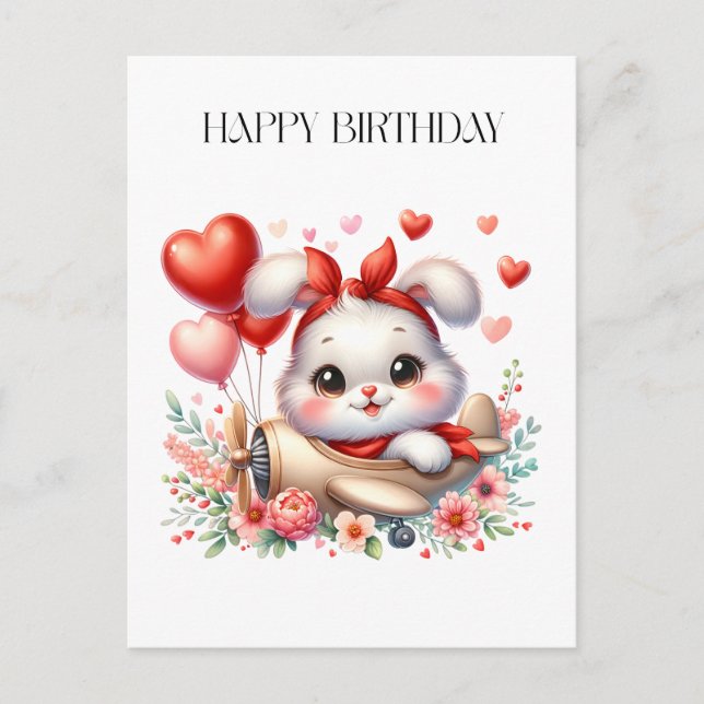 Bunny Pilot Birthday Holiday Postcard (Front)