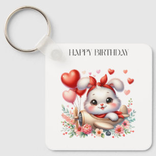 Bunny Pilot Birthday Keychain