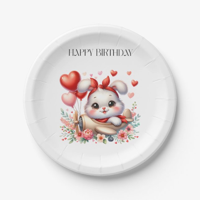 Bunny Pilot Birthday Paper Plate (Front)