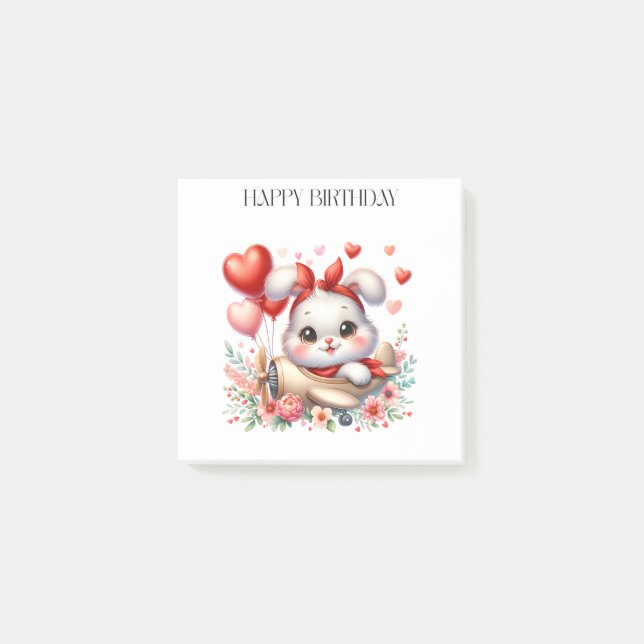 Bunny Pilot Birthday Post-it Notes (Front)