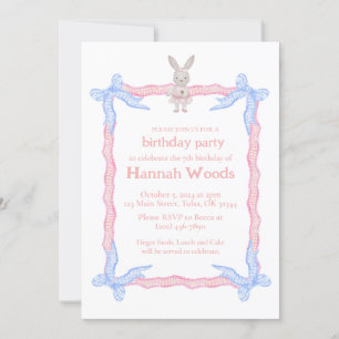 Bunny Pink Blue Coquette Ribbon Party Invitations