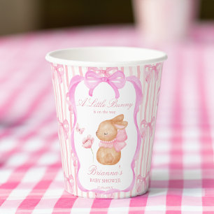 Bunny pink bow baby shower monogrammed paper cups