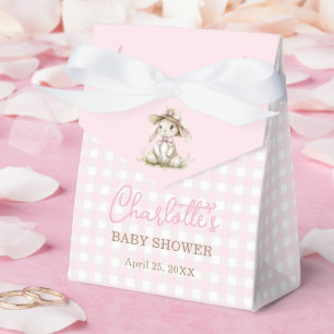 Bunny Pink Bow Gingham Baby Shower Favor Box