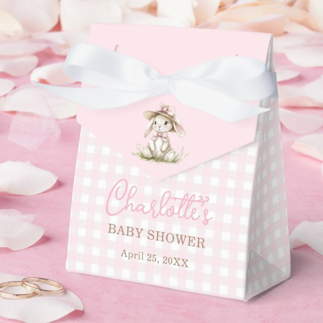 Bunny Pink Bow Gingham Baby Shower Favor Box (Wedding)
