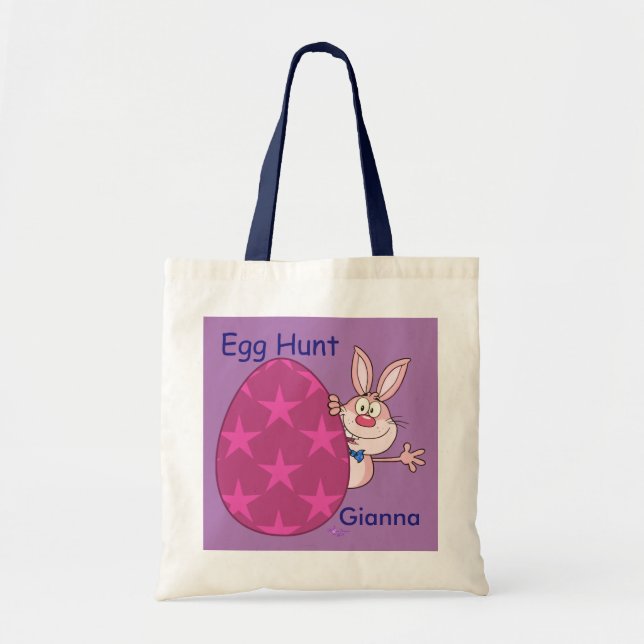 Bunny Pink Egg Hunt Purple Custom Budget Tote Bag (Front)