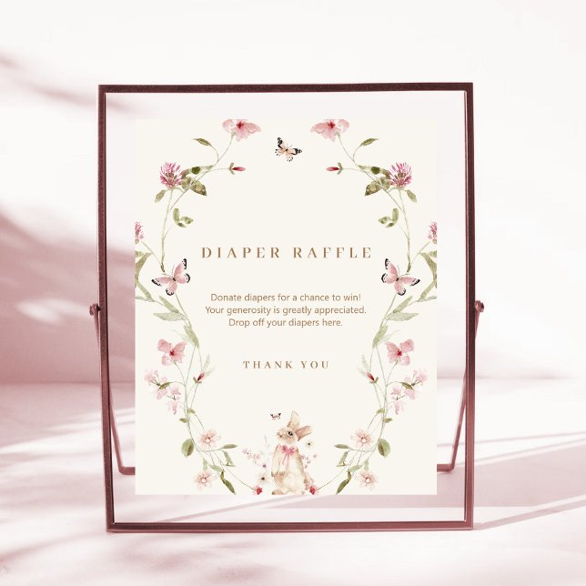 Bunny Pink Floral Baby Shower Diaper Raffle  Pedestal Sign (Creator Uploaded)