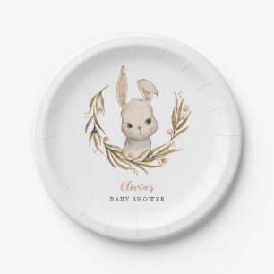 Bunny Pink Floral Baby Shower Paper Plate