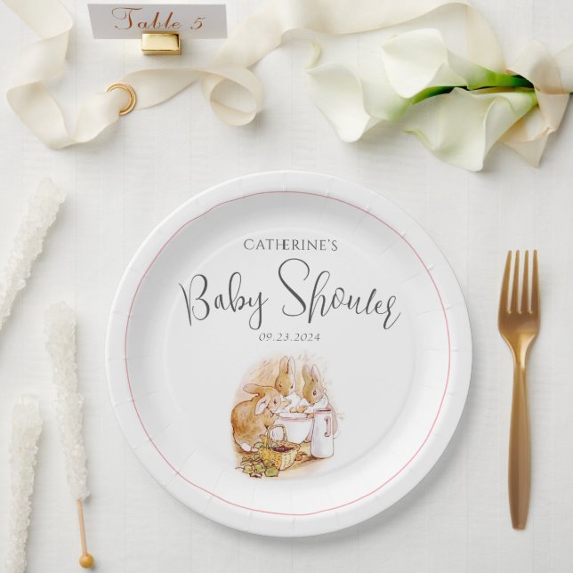 Bunny Pink Girl Baby Shower Paper Plate (Wedding)