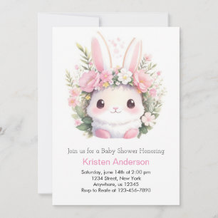Bunny Pink Meadow Blissful Girl Baby Shower Invitation