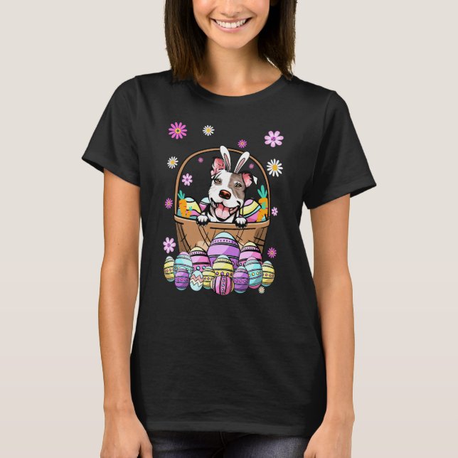 Bunny Pit Bull Dog Happy Easter Day Egg Hunt T-Shirt (Front)