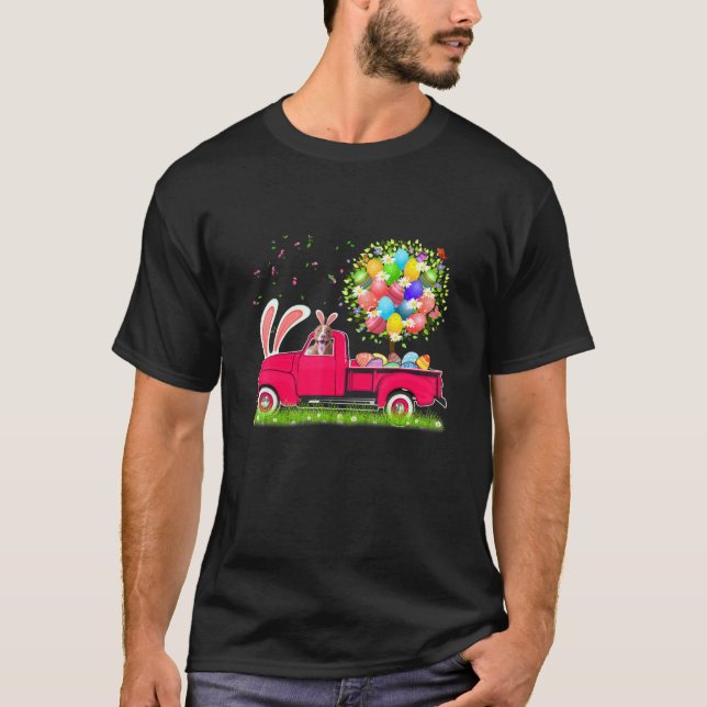 Bunny Pit Bull Happy Easter Eggs Tree T-Shirt (Front)