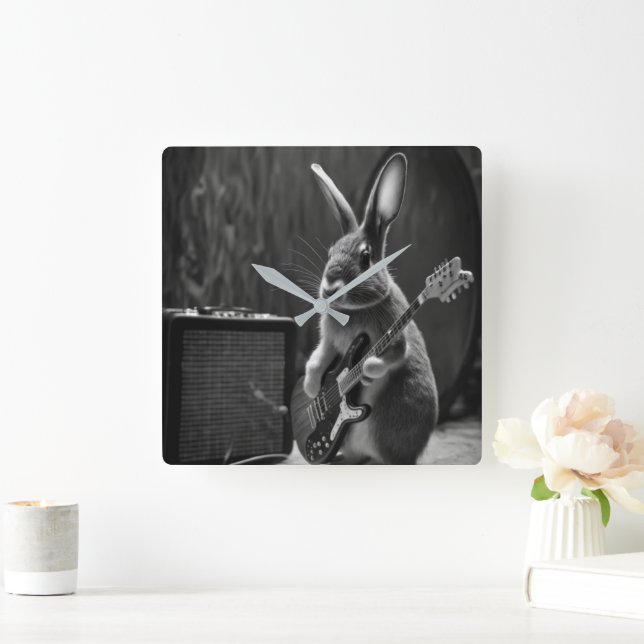 Bunny Playing a Guitar Square Wall Clock (Home)