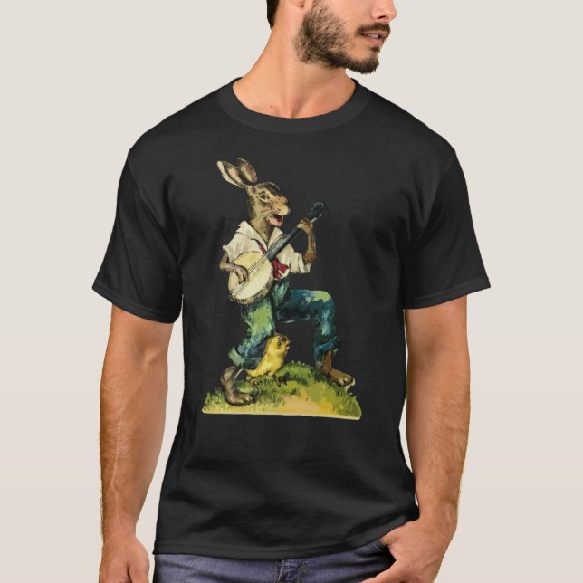 Bunny Playing Banjo Guitar Music Rabbit Happy East T-Shirt (Front)