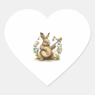 Bunny Playing Banjo Guitar rabbit Easter bunny Heart Sticker