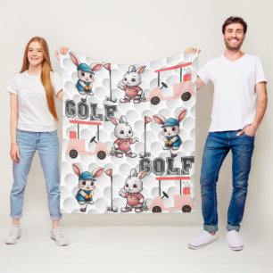 Bunny Playing Golf Print Fleece Blanket