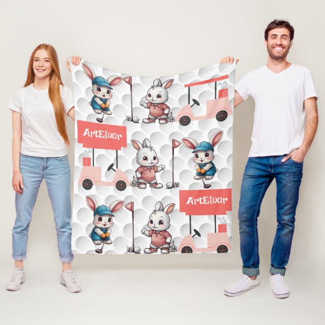 Bunny Playing Golf Print Fleece Blanket (In Situ)