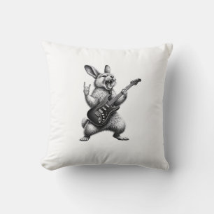 Bunny Playing Guitar Rock Star Bunny Lover Easter  Throw Pillow